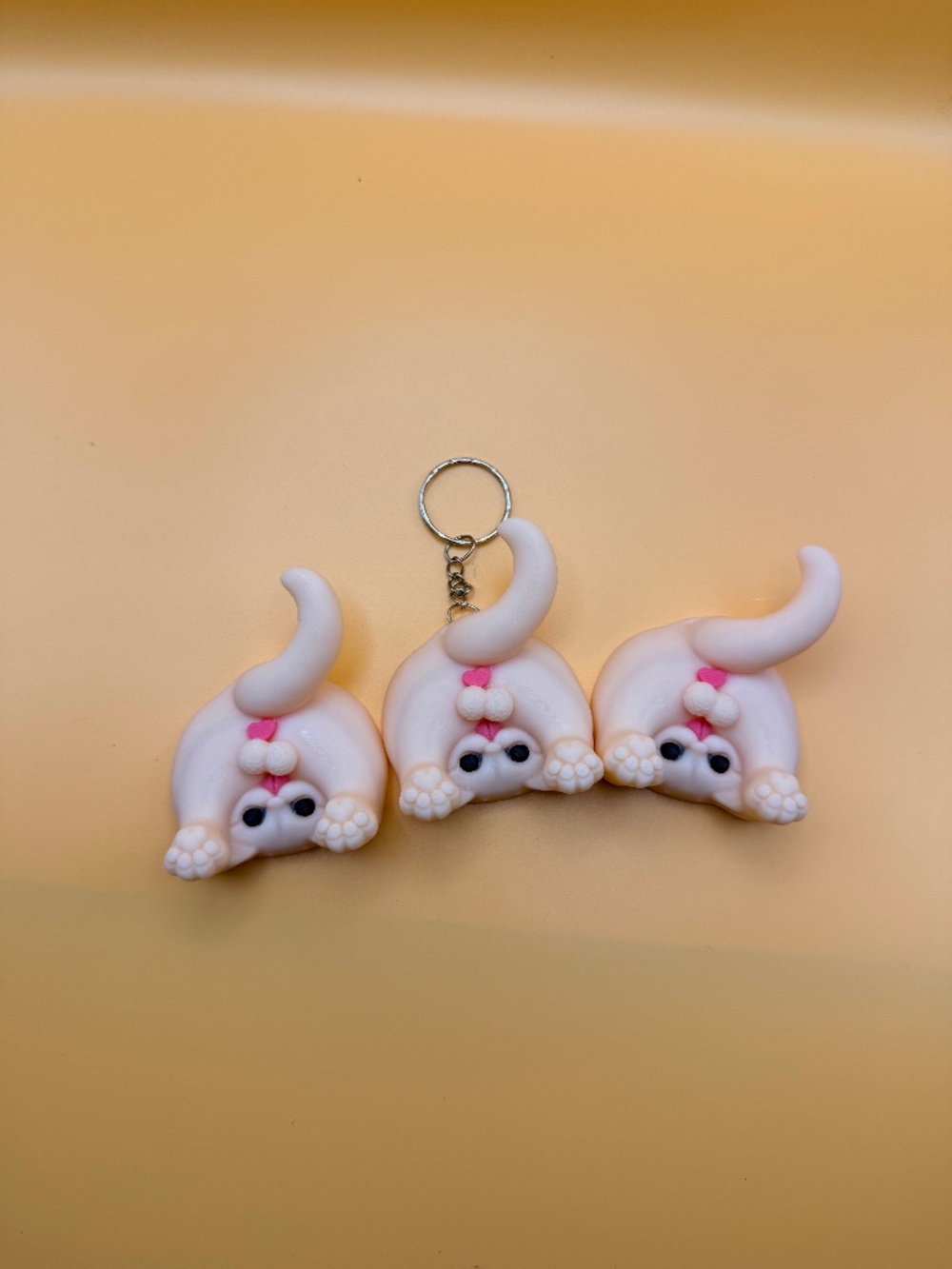 Cute White Cat Butt Keychain 3D Printed Funny Gift
